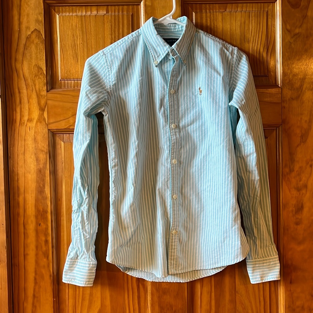 Polo Ralph Lauren Blue Pinstriped Slim Fit Button Up
